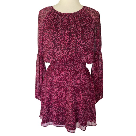 NWT Rachel Roy Lola Wild Pink & Black Leopard Draped Ruffle Tunic Dress - S - Picture 3 of 16